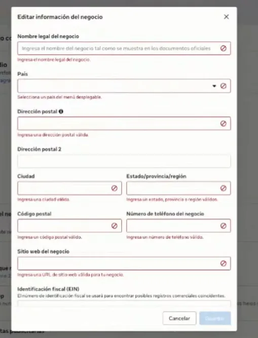 Formulario de información del portafolio comercial